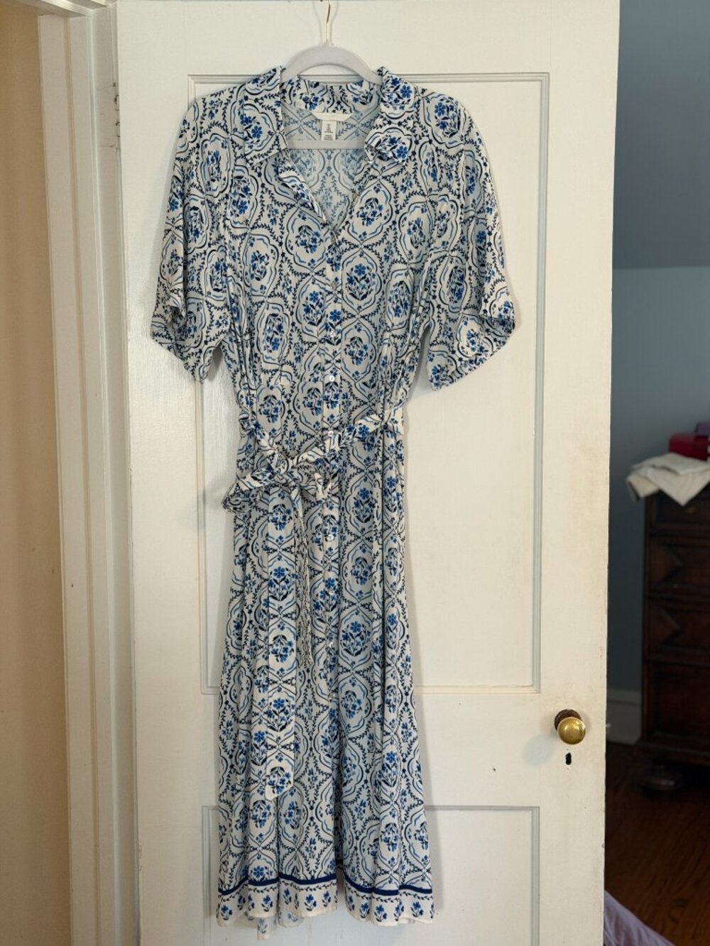 H&M Tie-belt Shirt Dress in Blue & White Size L - Picture 5 of 7